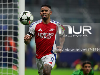 Gabriel Jesus plays during the Champions League match between Inter Milan and Arsenal at San Siro Stadium in Milan, Italy, on November 6, 20...