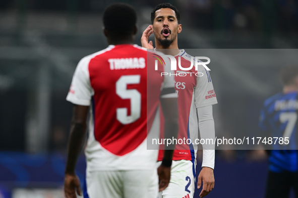 William Saliba looks on during the Champions League match between Inter Milan and Arsenal at San Siro Stadium in Milan, Italy, on November 6...