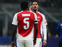 William Saliba looks on during the Champions League match between Inter Milan and Arsenal at San Siro Stadium in Milan, Italy, on November 6...