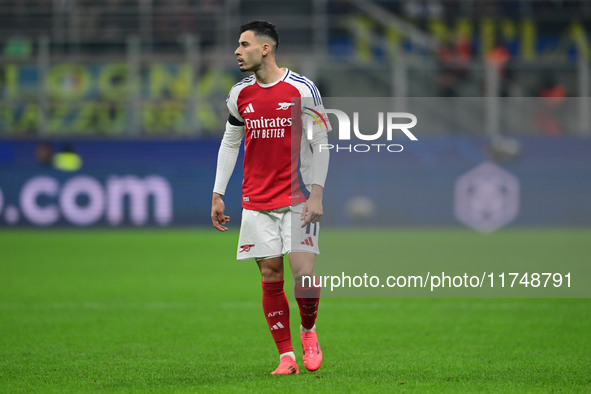 Gabriel Martinelli of Arsenal looks on during the Champions League match between Inter Milan and Arsenal at San Siro Stadium in Milan, Italy...