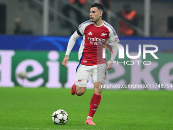 Gabriel Martinelli plays during the Champions League match between Inter Milan and Arsenal at San Siro Stadium in Milan, Italy, on November...