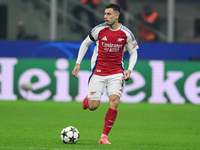 Gabriel Martinelli plays during the Champions League match between Inter Milan and Arsenal at San Siro Stadium in Milan, Italy, on November...