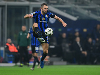 Stefan de Vrij of Inter Milan is in action during the Champions League match between Inter Milan and Arsenal at San Siro Stadium in Milan, I...