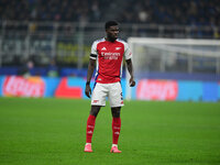 Thomas Partey of Arsenal looks on during the Champions League match between Inter Milan and Arsenal at San Siro Stadium in Milan, Italy, on...