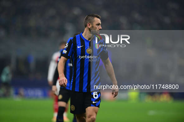 Hakan Calhanoglu of Inter Milan looks on during the Champions League match between Inter Milan and Arsenal at San Siro Stadium in Milan, Ita...