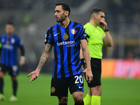 Hakan Calhanoglu of Inter Milan looks on during the Champions League match between Inter Milan and Arsenal at San Siro Stadium in Milan, Ita...