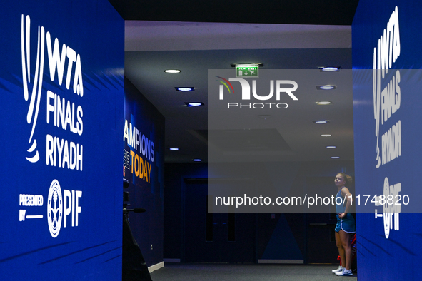 RIYADH, SAUDI ARABIA - NOVEMBER 06: Jasmine Paolini of Italy arrives ahead her match against Quinwen Zheng of China, on Day 5 of the 2024 WT...