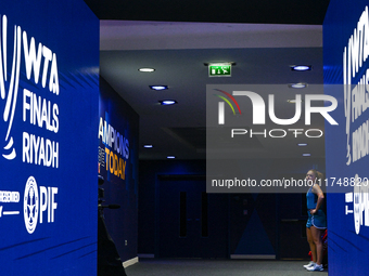 RIYADH, SAUDI ARABIA - NOVEMBER 06: Jasmine Paolini of Italy arrives ahead her match against Quinwen Zheng of China, on Day 5 of the 2024 WT...