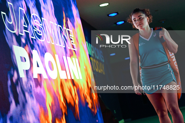 RIYADH, SAUDI ARABIA - NOVEMBER 06: Jasmine Paolini of Italy arrives ahead her match against Quinwen Zheng of China, on Day 5 of the 2024 WT...