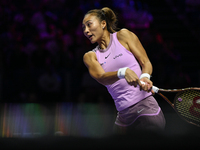 RIYADH, SAUDI ARABIA - NOVEMBER 06: Quinwen Zheng of China during her match against Jasmine Paolini of Italy, on Day 5 of the 2024 WTA Final...