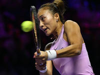 RIYADH, SAUDI ARABIA - NOVEMBER 06: Quinwen Zheng of China during her match against Jasmine Paolini of Italy, on Day 5 of the 2024 WTA Final...