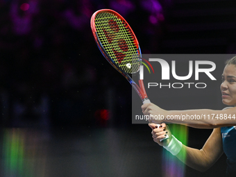 RIYADH, SAUDI ARABIA - NOVEMBER 06: Jasmine Paolini of Italy during her match against Quinwen Zheng of China, on Day 5 of the 2024 WTA Final...