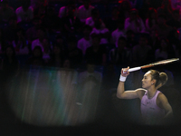 RIYADH, SAUDI ARABIA - NOVEMBER 06: Quinwen Zheng of China during her match against Jasmine Paolini of Italy, on Day 5 of the 2024 WTA Final...