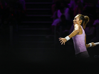 RIYADH, SAUDI ARABIA - NOVEMBER 06: Quinwen Zheng of China during her match against Jasmine Paolini of Italy, on Day 5 of the 2024 WTA Final...