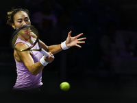 RIYADH, SAUDI ARABIA - NOVEMBER 06: Quinwen Zheng of China during her match against Jasmine Paolini of Italy, on Day 5 of the 2024 WTA Final...