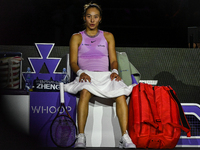 RIYADH, SAUDI ARABIA - NOVEMBER 06: Quinwen Zheng of China during her match against Jasmine Paolini of Italy, on Day 5 of the 2024 WTA Final...