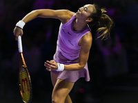 RIYADH, SAUDI ARABIA - NOVEMBER 06: Quinwen Zheng of China during her match against Jasmine Paolini of Italy, on Day 5 of the 2024 WTA Final...