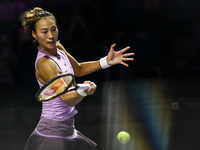 RIYADH, SAUDI ARABIA - NOVEMBER 06: Quinwen Zheng of China during her match against Jasmine Paolini of Italy, on Day 5 of the 2024 WTA Final...