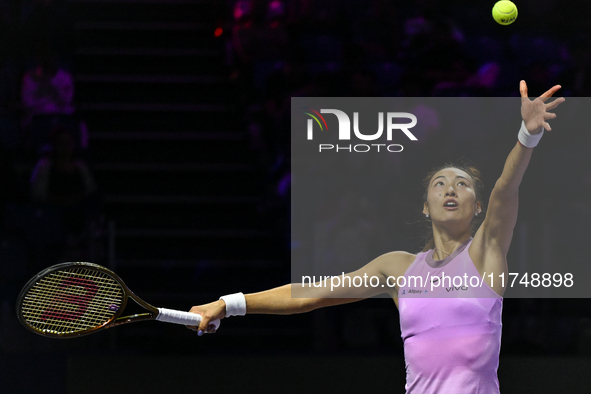 RIYADH, SAUDI ARABIA - NOVEMBER 06: Quinwen Zheng of China during her match against Jasmine Paolini of Italy, on Day 5 of the 2024 WTA Final...