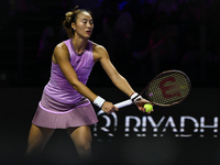 RIYADH, SAUDI ARABIA - NOVEMBER 06: Quinwen Zheng of China during her match against Jasmine Paolini of Italy, on Day 5 of the 2024 WTA Final...