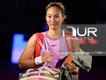 RIYADH, SAUDI ARABIA - NOVEMBER 06: Quinwen Zheng of China after her win  against Jasmine Paolini of Italy, on Day 5 of the 2024 WTA Finals,...