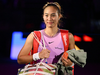 RIYADH, SAUDI ARABIA - NOVEMBER 06: Quinwen Zheng of China after her win  against Jasmine Paolini of Italy, on Day 5 of the 2024 WTA Finals,...