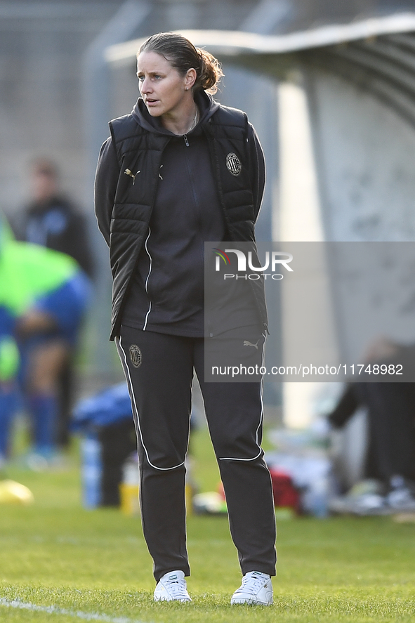 Suzanne Bakker is the head coach of Milan Women during the Women Coppa Italia match between Freedom Cuneo and AC Milan in Cuneo, Italy, on N...