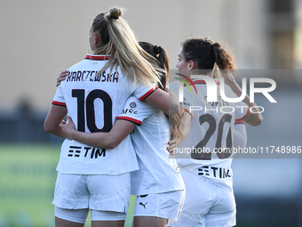 Milan celebrates a goal during the Women's Coppa Italia match between Freedom Cuneo and AC Milan in Cuneo, Italy, on November 6, 2024, at St...