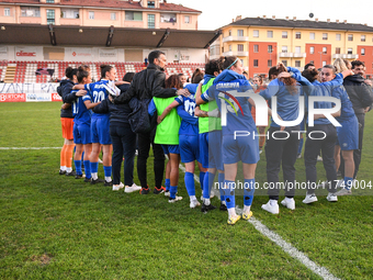 Freedom Cuneo embraces at the end of the Women's Coppa Italia match between Freedom Cuneo and AC Milan in Cuneo, Italy, on November 6, 2024,...