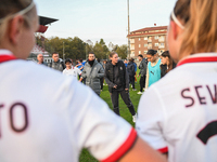 Suzanne Bakker, head coach of Milan Women, talks with her team at the end of the Women Coppa Italia match between Freedom Cuneo and AC Milan...