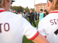 Suzanne Bakker, head coach of Milan Women, talks with her team at the end of the Women Coppa Italia match between Freedom Cuneo and AC Milan...