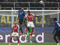 Denzel Dumfries of FC Inter participates in the UEFA Champions League stage match Phase MD4 between Inter FC Internazionale and Arsenal FC i...