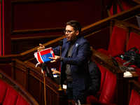 Hadrien Clouet, French MP and deputy of the La France Insoumise group (LFI) and member of the NFP, speaks during the session following the d...