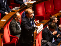 Thibault Bazin, deputy of the Droite Republicaine parliamentary group, speaks during the session following the discussion of the social secu...