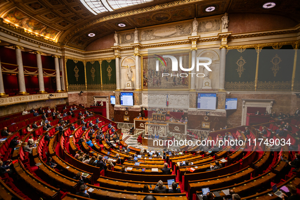 A general view of the hemicycle of the National Assembly during the public session following the discussion of the Social Security Financing...