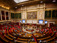 A general view of the hemicycle of the National Assembly during the public session following the discussion of the Social Security Financing...