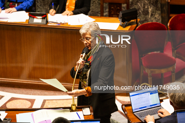 Genevieve Darrieussecq, the French Minister for Health and Access to Healthcare, speaks during the public session following the discussion o...