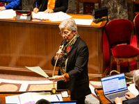 Genevieve Darrieussecq, the French Minister for Health and Access to Healthcare, speaks during the public session following the discussion o...