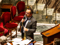 Yannick Neuder, deputy of the Droite Republicaine group, DR, right-wing party, and reporter for the Social Affairs Committee, speaks during...