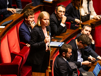 In Paris, France, on October 5, 2024, Justine Gruet, deputy of the Droite Republicaine group, speaks during the public session following the...