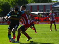 Juan Ignacio Nardoni of Racing Club competes for the ball against Nicolas Tolosa of Barracas Central during a Liga Profesional 2024 match be...