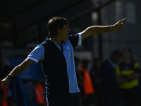 Gustavo Costas, coach of Racing Club, gives instructions to his team players during a Liga Profesional 2024 match between Barracas Central a...