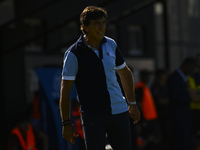 Gustavo Costas, coach of Racing Club, gives instructions to his team players during a Liga Profesional 2024 match between Barracas Central a...