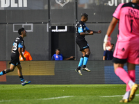 Agustin Almendra of Racing Club celebrates after scoring the team's first goal during a Liga Profesional 2024 match between Barracas Central...