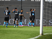 Agustin Almendra of Racing Club celebrates after scoring the team's first goal during a Liga Profesional 2024 match between Barracas Central...