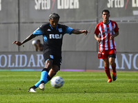 Agustin Almendra of Racing Club kicks the ball during a Liga Profesional 2024 match between Barracas Central and Racing Club at Estadio Guil...