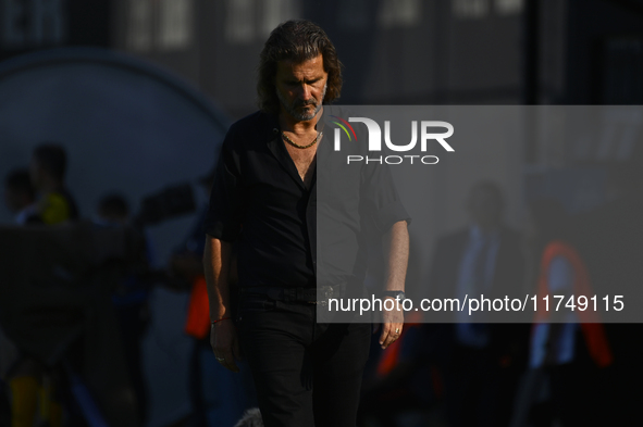 Insua, coach of Barracas Central, gives instructions to his team players during a Liga Profesional 2024 match between Barracas Central and R...