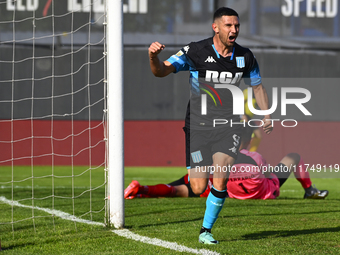 Adrian Martinez of Racing Club celebrates after scoring the team's first goal during a Liga Profesional 2024 match between Barracas Central...