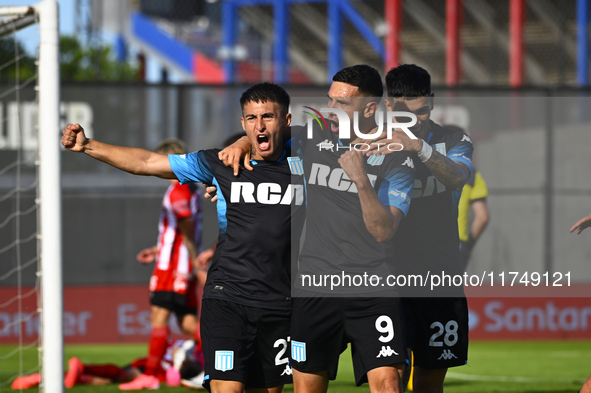 Adrian Martinez of Racing Club celebrates after scoring the team's first goal during a Liga Profesional 2024 match between Barracas Central...