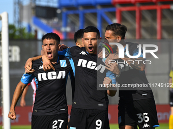 Adrian Martinez of Racing Club celebrates after scoring the team's first goal during a Liga Profesional 2024 match between Barracas Central...